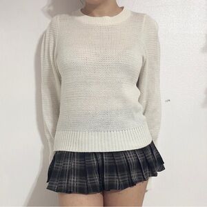 Cream white knit sweater long sleeve top with slightly see through material